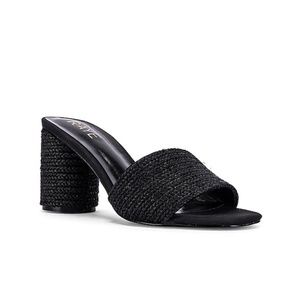 Raye Sookies Heel. Woven straw slide heel in black